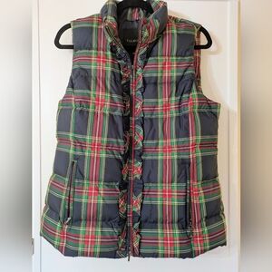 Like New Talbots Tartan Plaid Down Ruffle Puffer Vest, M